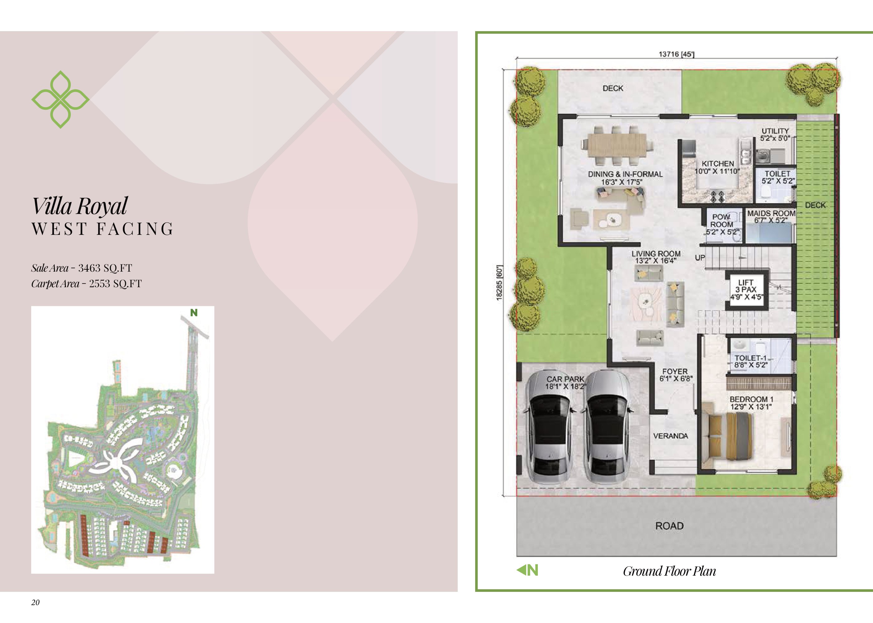 4 BHK Villa Royal Ground Floor Plan of Prestige Park Grove