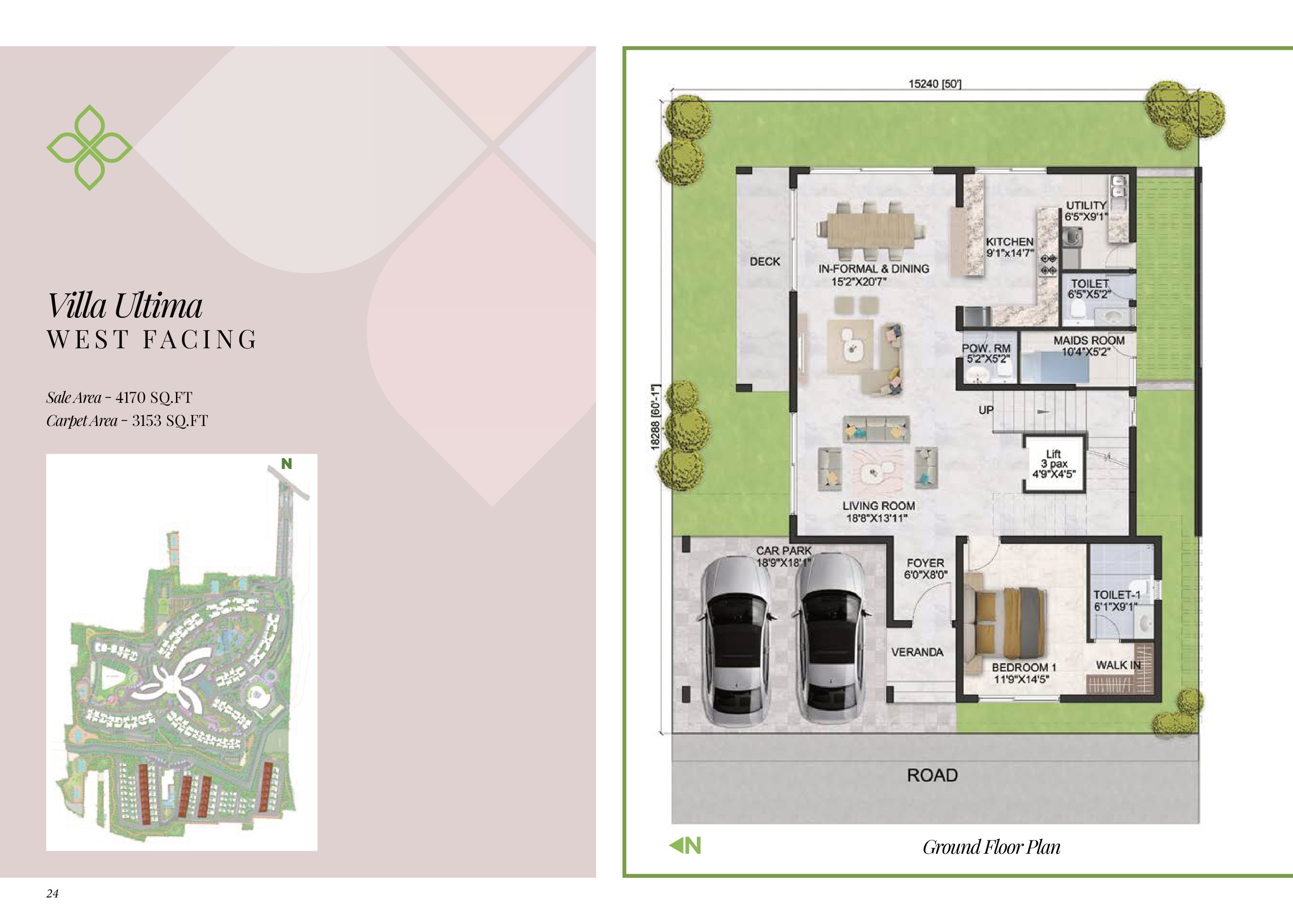 4 BHK Villa Ultima Ground West Facing Floor Plan of Prestige Park Grove